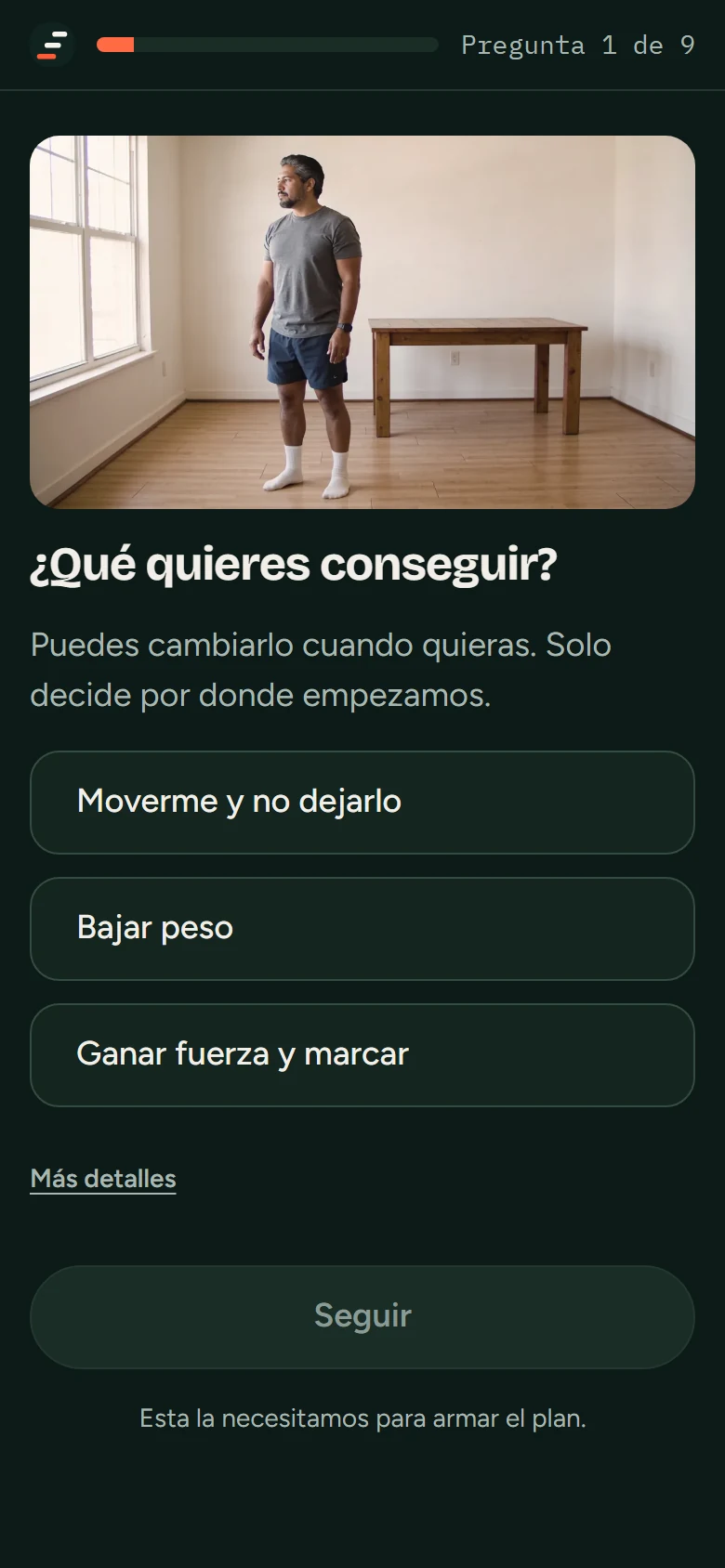 Pantalla del cuestionario en el celular: una pregunta, la foto del ejercicio y las respuestas posibles.
